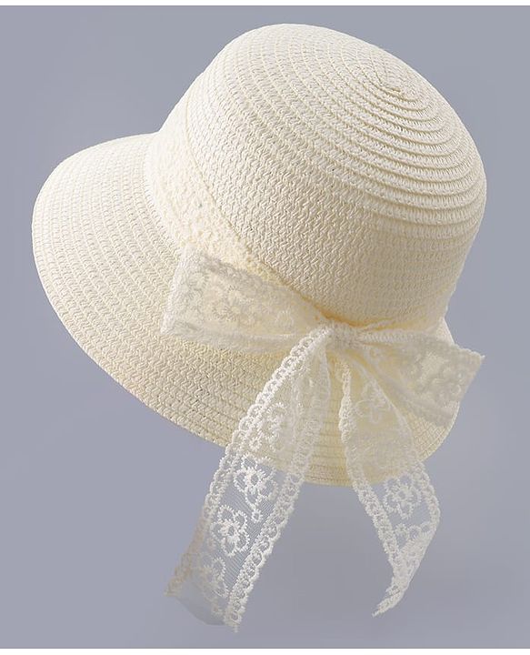 Babyhug Free Size Straw Hat With Bow Applique - Off White