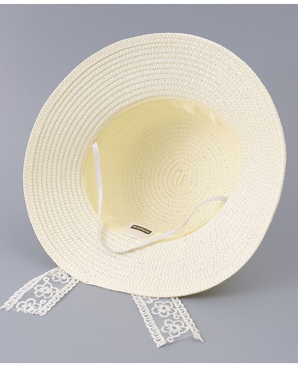 Babyhug Free Size Straw Hat With Bow Applique - Off White