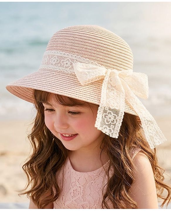 Babyhug Free Size Straw Hat With Bow Applique - Off White