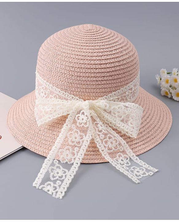 Babyhug Free Size Straw Hat With Bow Applique - Off White