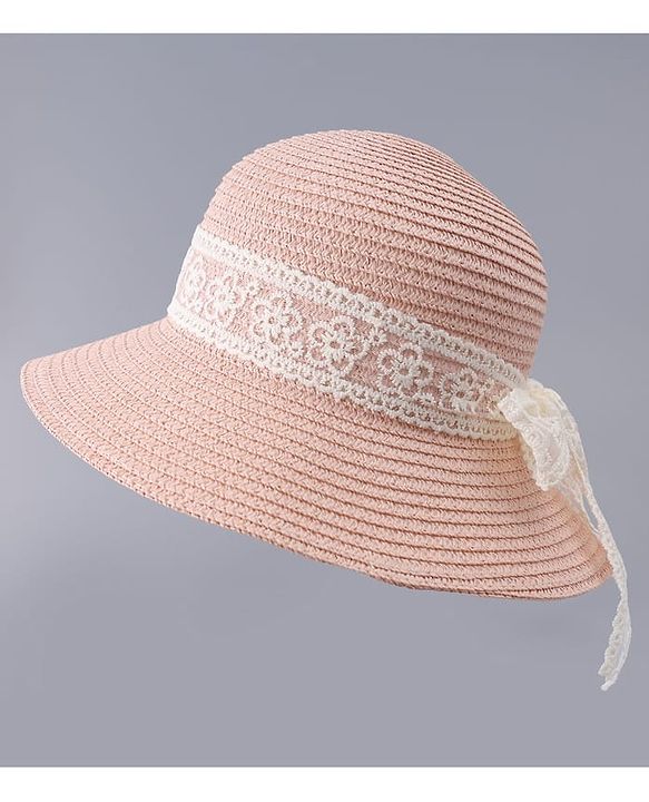 Babyhug Free Size Straw Hat With Bow Applique - Pink