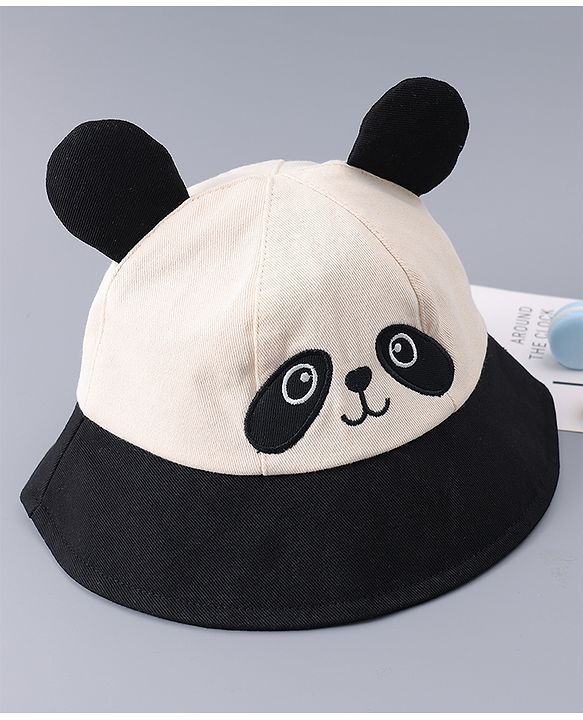 Babyhug Free Size Bucket Hat With Animal Print & Ear Applique - Black