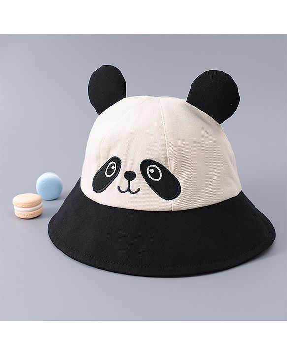 Babyhug Free Size Bucket Hat With Animal Print & Ear Applique - Black