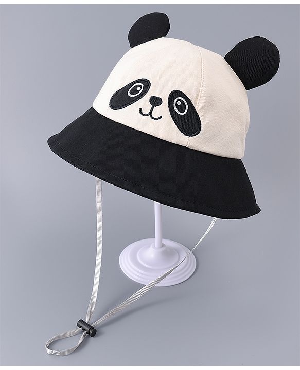 Babyhug Free Size Bucket Hat With Animal Print & Ear Applique - Black