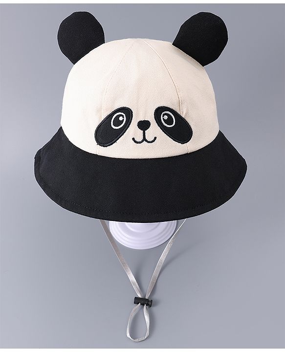 Babyhug Free Size Bucket Hat With Animal Print & Ear Applique - Black