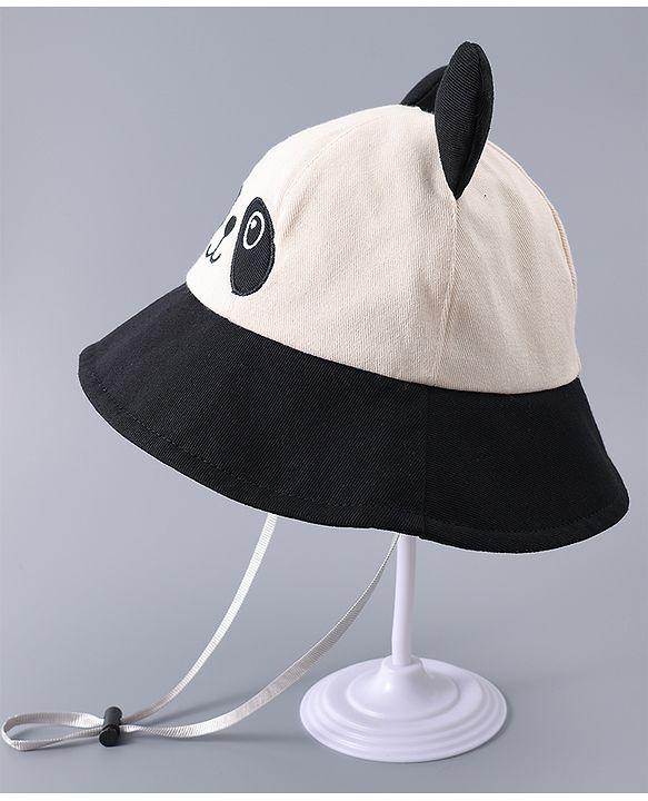 Babyhug Free Size Bucket Hat With Animal Print & Ear Applique - Black
