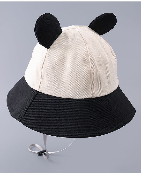 Babyhug Free Size Bucket Hat With Animal Print & Ear Applique - Black