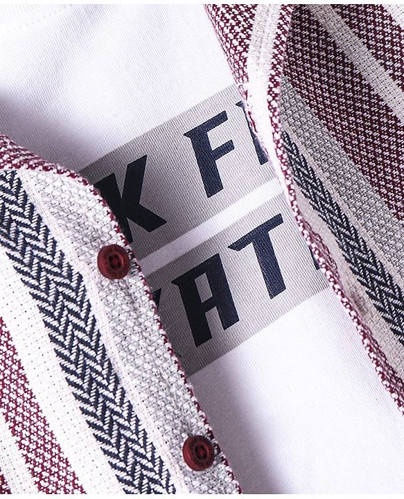 Pine Kids Cotton Woven Half Sleeves Striped Shirt with Text Printed T-Shirt - White & Pink