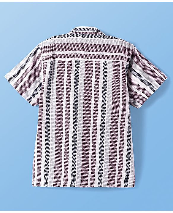Pine Kids Cotton Woven Half Sleeves Striped Shirt with Text Printed T-Shirt - White & Pink