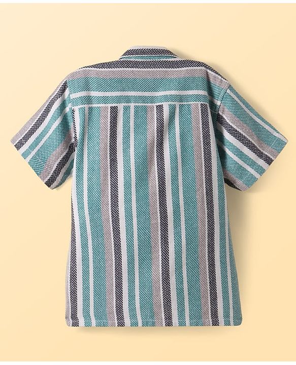 Pine Kids Cotton Woven Half Sleeves Striped Shirt with T-Shirt - Mint Green & White