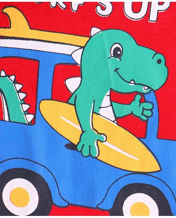 Babyhug 100% Cotton Knit Half Sleeves Dino Printed Onesies  Pack of 3 - Red Yellow & Navy