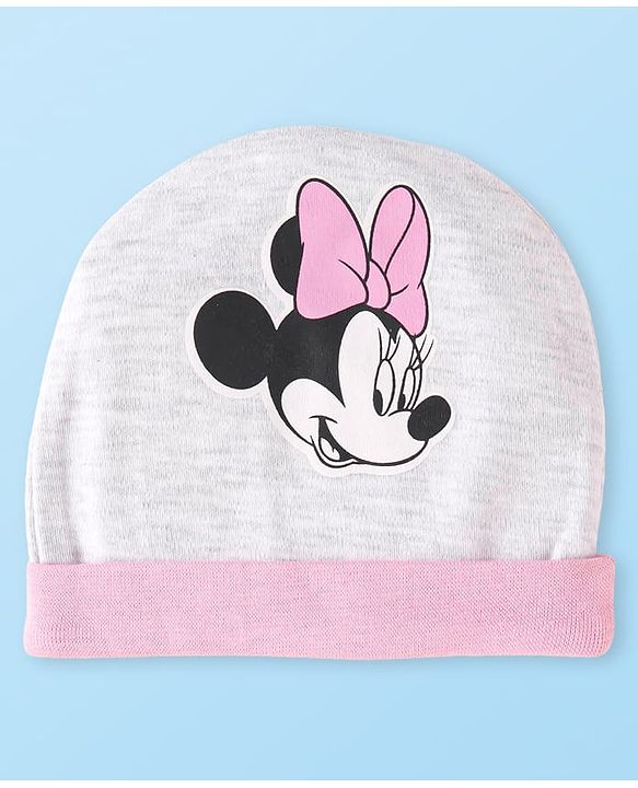 Babyhug Disney Interlock Knit Cap Mittens & Booties Set with Minnie Mouse Graphics - Pink
