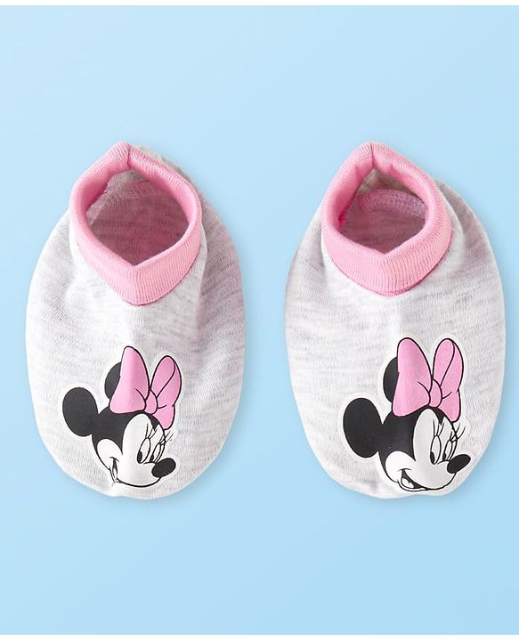 Babyhug Disney Interlock Knit Cap Mittens & Booties Set with Minnie Mouse Graphics - Pink