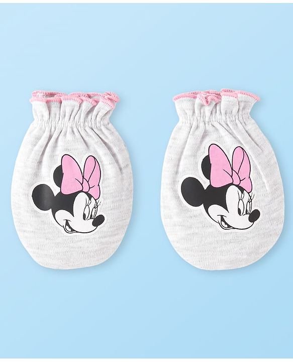 Babyhug Disney Interlock Knit Cap Mittens & Booties Set with Minnie Mouse Graphics - Pink