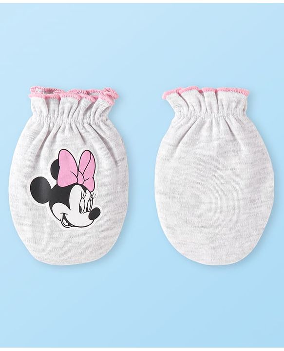 Babyhug Disney Interlock Knit Cap Mittens & Booties Set with Minnie Mouse Graphics - Pink