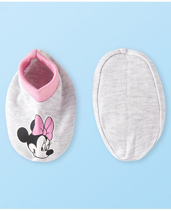 Babyhug Disney Interlock Knit Cap Mittens & Booties Set with Minnie Mouse Graphics - Pink