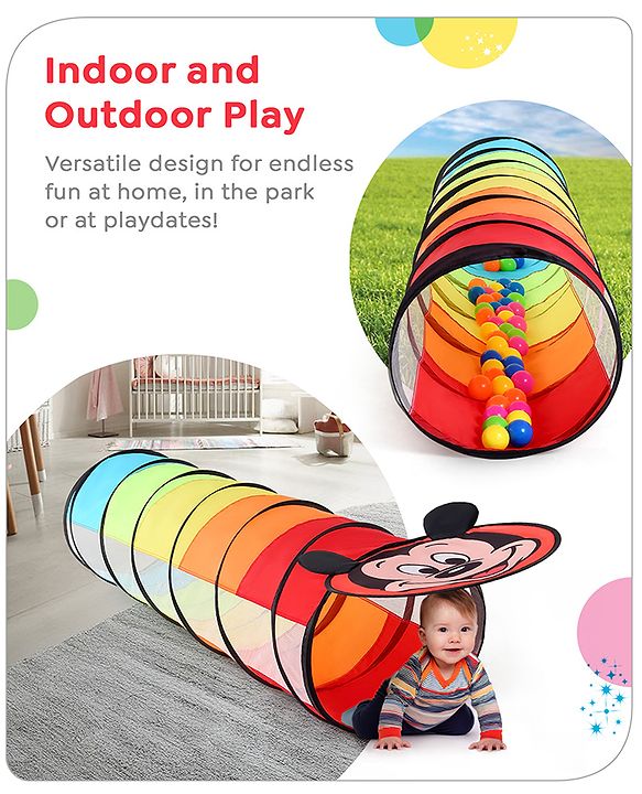 Babyhug Disney Mickey Crawling Play Tunnel for Toddlers|Colourful Pop up Crawl thorugh| Foldable Tunnel for Kids 2+ Years|MultiColour