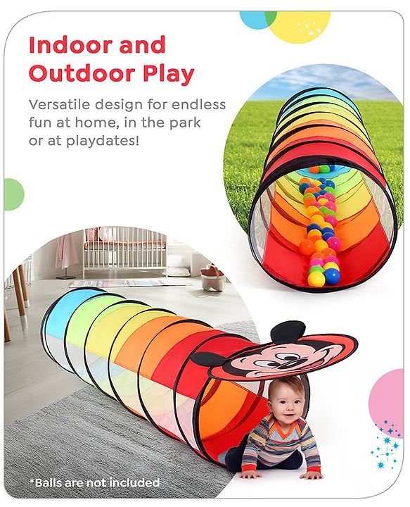 Babyhug Disney Mickey Crawling Play Tunnel for Toddlers|Colourful Pop up Crawl thorugh| Foldable Tunnel for Kids 2+ Years|MultiColour