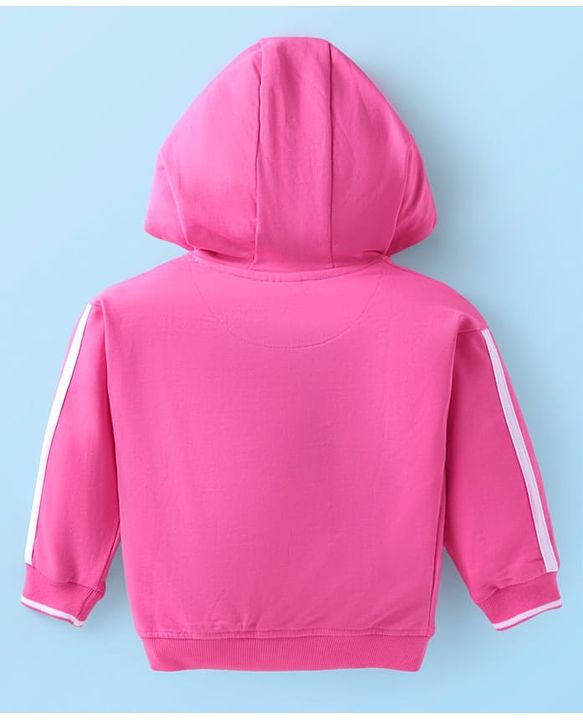 Babyhug Terry Knit Full Sleeves Text Print Hooded  Sweat Jacket & Taped Lounge Pant with Inner T-Shirt - Pink & White