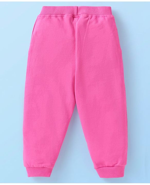 Babyhug Terry Knit Full Sleeves Text Print Hooded  Sweat Jacket & Taped Lounge Pant with Inner T-Shirt - Pink & White