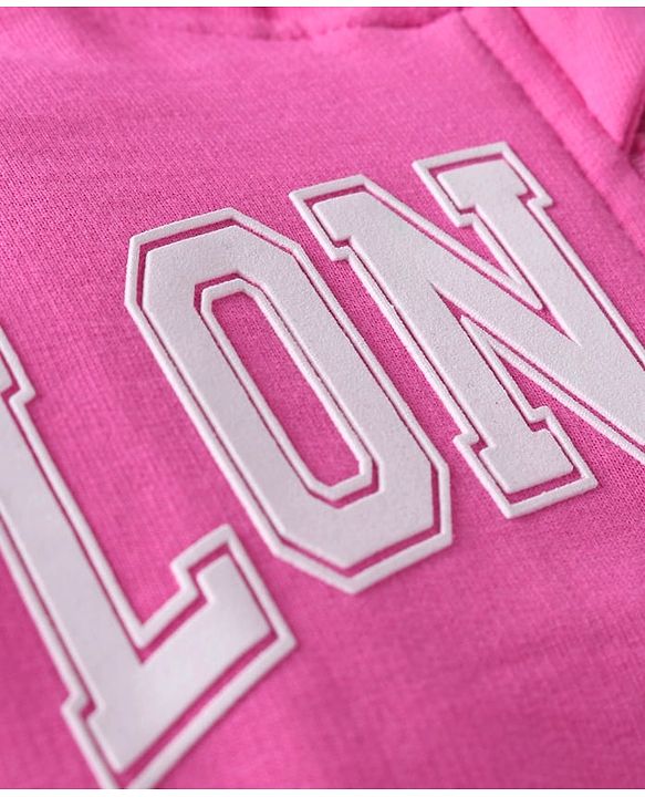Babyhug Terry Knit Full Sleeves Text Print Hooded  Sweat Jacket & Taped Lounge Pant with Inner T-Shirt - Pink & White