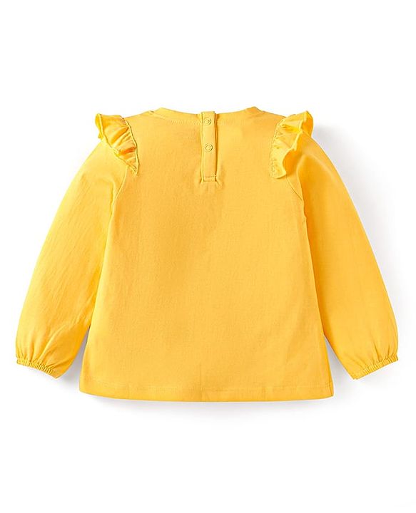 Babyhug Cotton Knit Full Sleeves Top with Floral Embroidery & Frill Detailing - Yellow