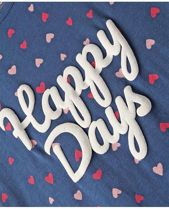 Pine Kids Single Jersey Knit Half Sleeves Night with Hearts & Text Puff Print - Navy Blue