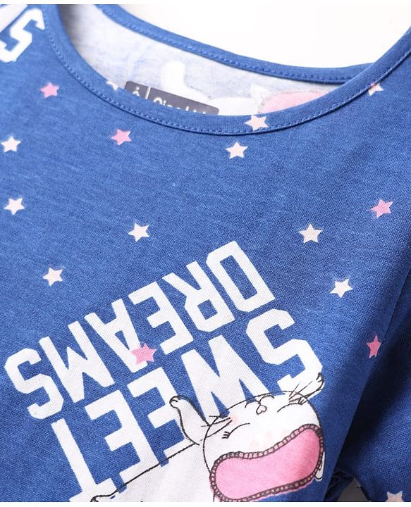 Pine Kids Single Jersey Knit Half Sleeves Nighty with Sweet Dreams Text Print - Navy Blue