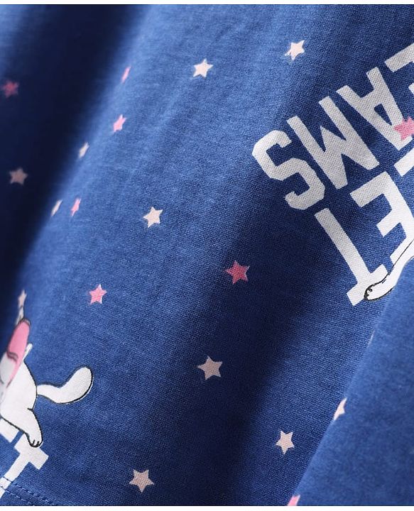 Pine Kids Single Jersey Knit Half Sleeves Nighty with Sweet Dreams Text Print - Navy Blue