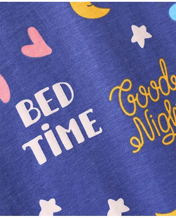Pine Kids Single Jersey Knit Half Sleeves Night with Text Print - Royal Blue