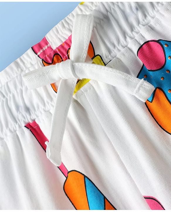 Pine Kids Cotton Knit Half Sleeves Co-Ord Capri Night Suit with Ice -Cream Print - White