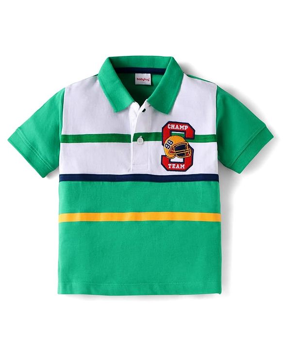 Babyhug Cotton Knit Half Sleeves Polo T-Shirt with Patch Detailing - Green