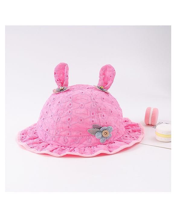 Babyhug 100% Cotton Interlock Knit Cap with Teddy Print & Ear Applique Light Green - Circumference 32 cm main image 1
