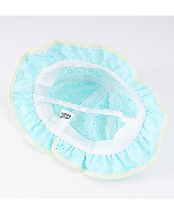 Babyhug Cotton Bucket Hat with Floral & Ear Applique - Light Blue