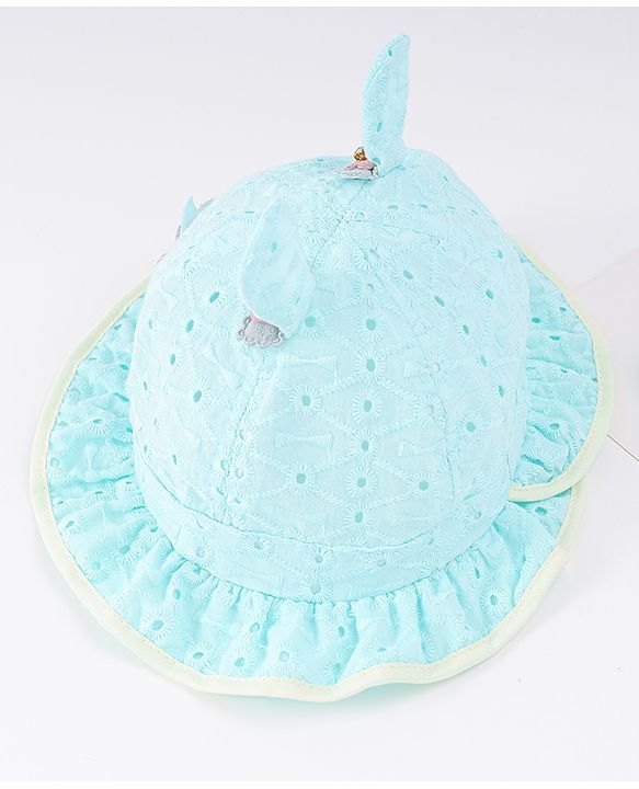 Babyhug Cotton Bucket Hat with Floral & Ear Applique - Light Blue