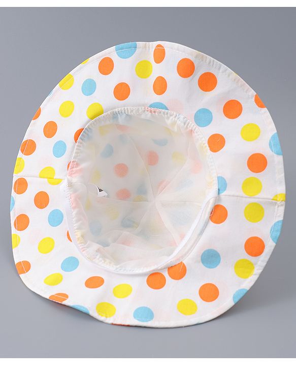 Babyhug Cotton Bucket Hat with Polka Dots Print & Bow Applique  - Light Blue