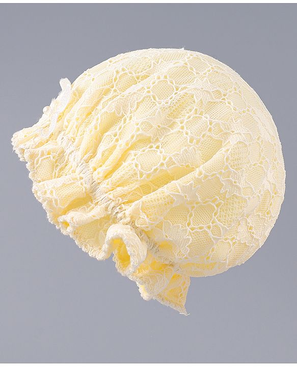 Babyhug Chiffon Bucket Hat with Floral Applique - Yellow