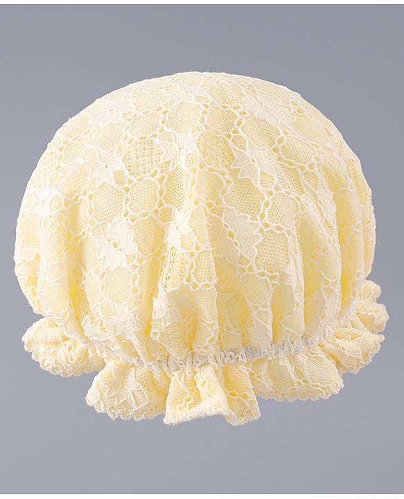Babyhug Chiffon Bucket Hat with Floral Applique - Yellow
