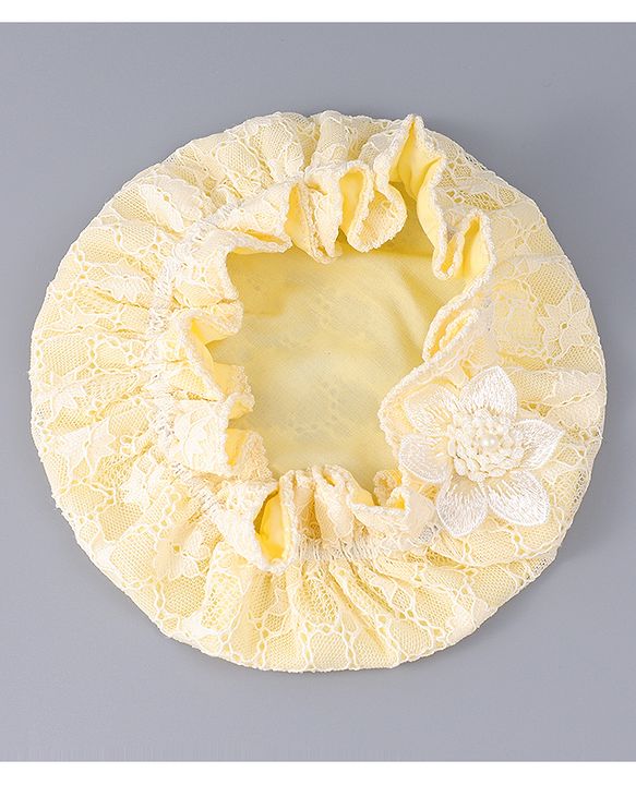 Babyhug Chiffon Bucket Hat with Floral Applique - Yellow
