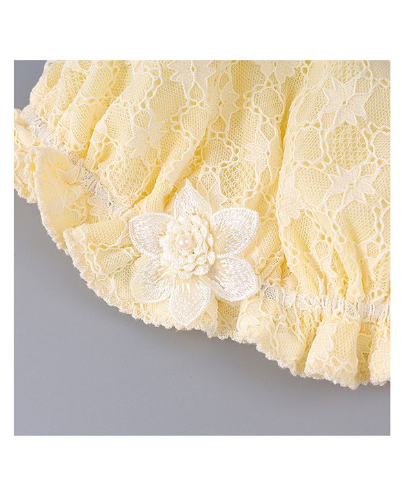 Babyhug Chiffon Bucket Hat with Floral Applique - Yellow