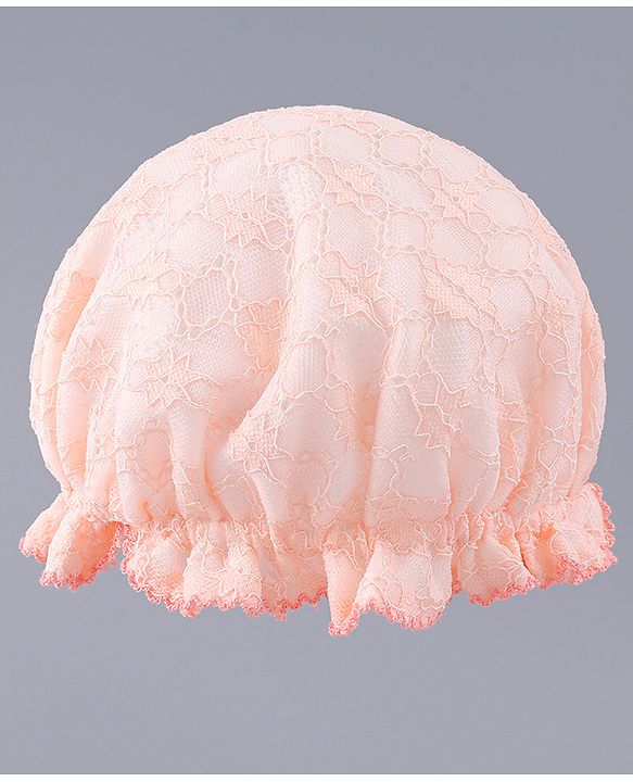Babyhug Chiffon Bucket Hat with Floral Applique - Peach