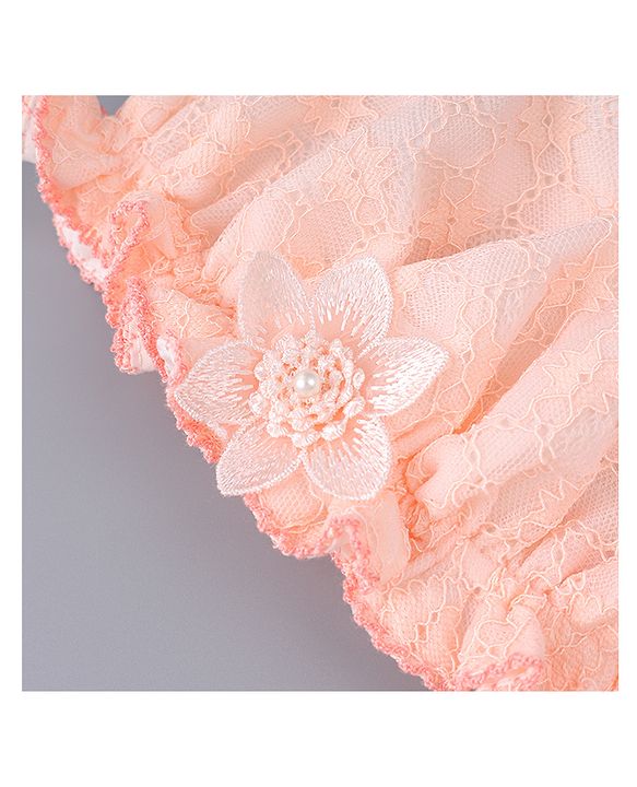 Babyhug Chiffon Bucket Hat with Floral Applique - Peach