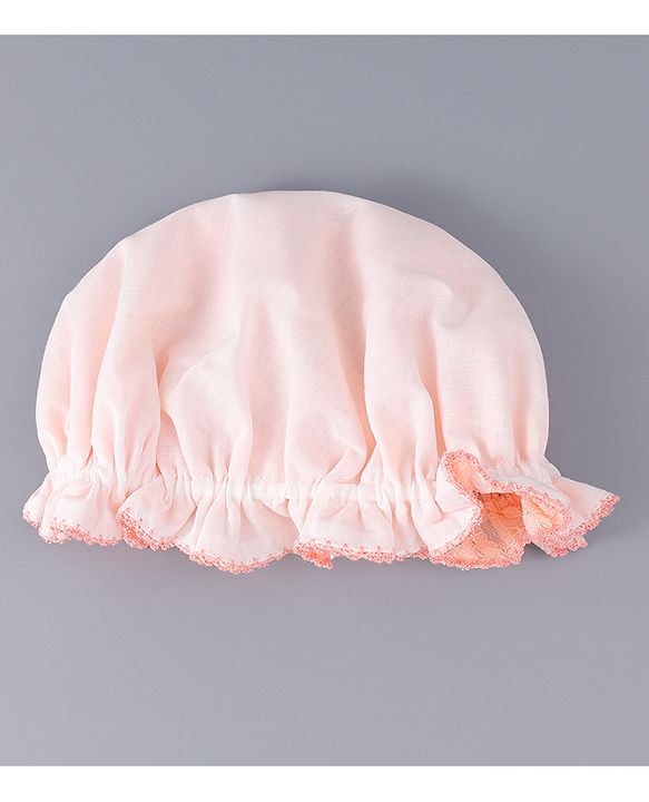 Babyhug Chiffon Bucket Hat with Floral Applique - Peach