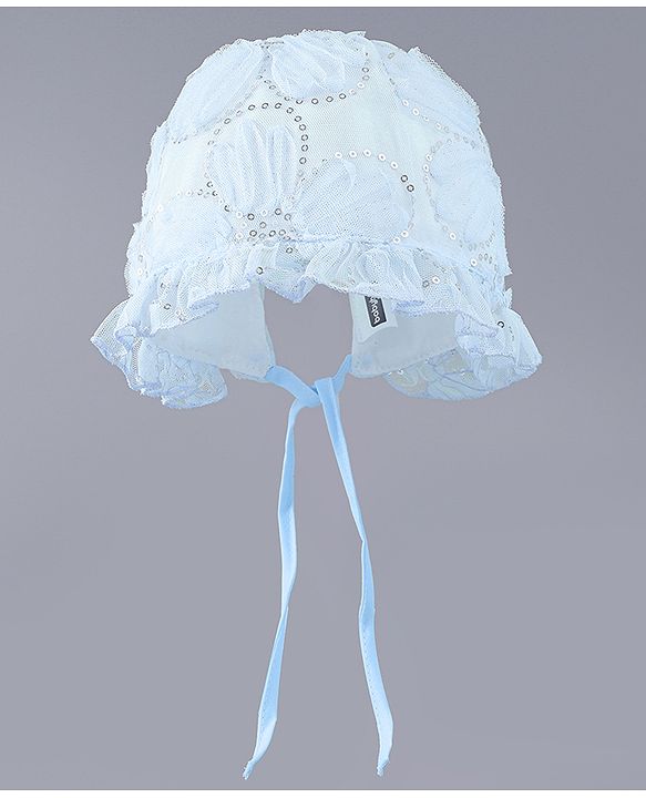 Babyhug Chiffon Bucket Hats with Sequin Applique - Light Blue