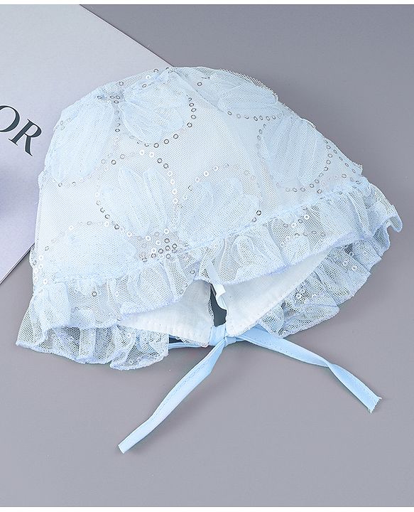 Babyhug Chiffon Bucket Hats with Sequin Applique - Light Blue