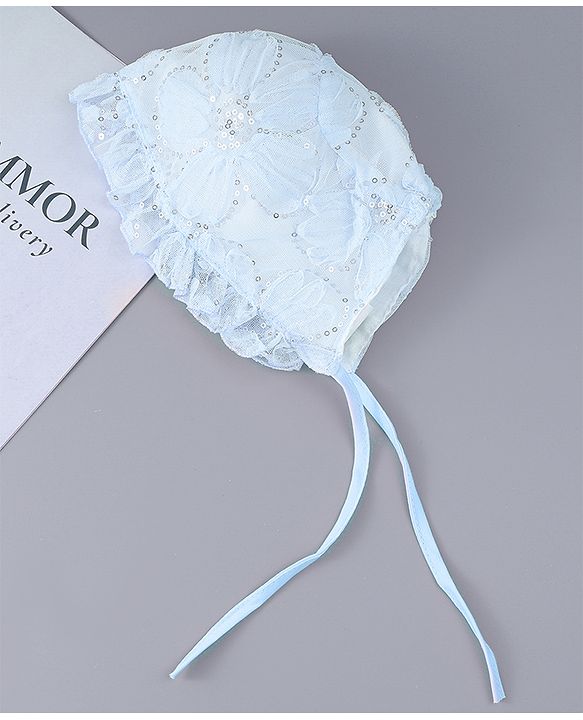 Babyhug Chiffon Bucket Hats with Sequin Applique - Light Blue