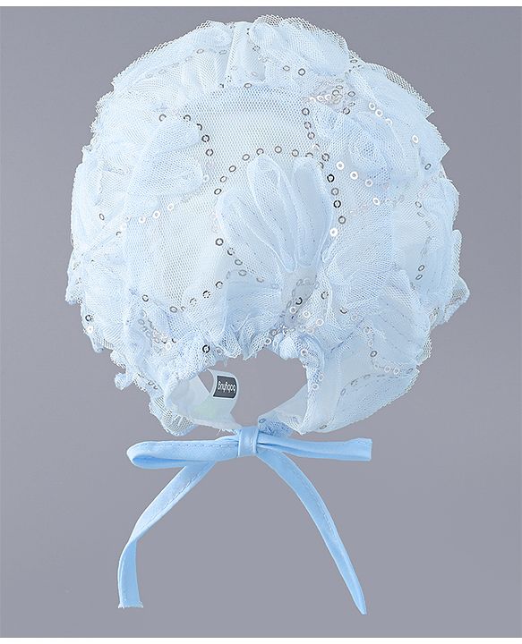 Babyhug Chiffon Bucket Hats with Sequin Applique - Light Blue