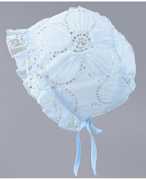 Babyhug Chiffon Bucket Hats with Sequin Applique - Light Blue