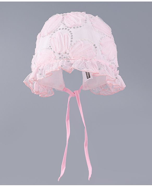 Babyhug Chiffon Bucket Hats with Sequin Applique - Light Pink