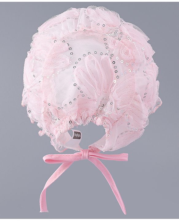 Babyhug Chiffon Bucket Hats with Sequin Applique - Light Pink